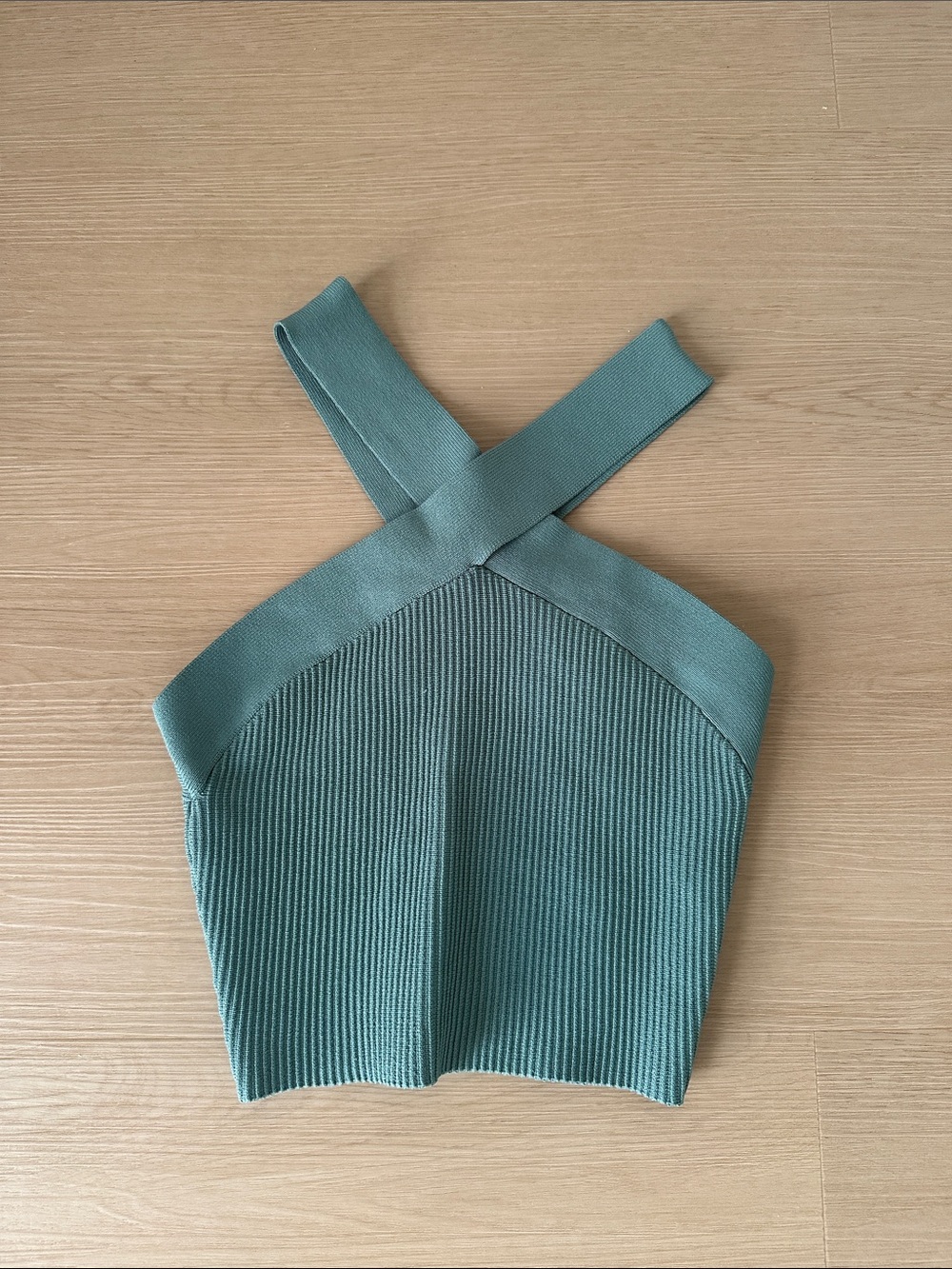 Aritzia Babaton Ribbed Cross-Strap Knit Crop Top — Teal